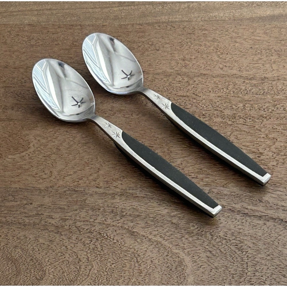Vintage Mar-Crest Ebony 2 Teaspoons MCFMCF3 Stainless Atomic‎ Starburst Japan